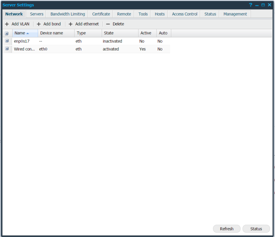 HIAB Server Settings Network