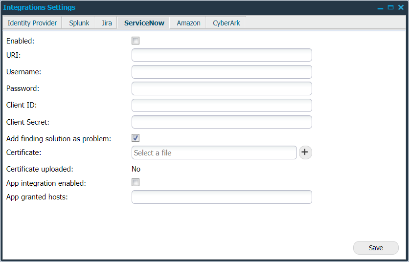 Integrations  Settings - ServiceNow