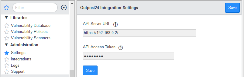 Outpost24 Integratioin Settings