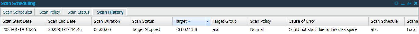 Required Disk Space for Scanning