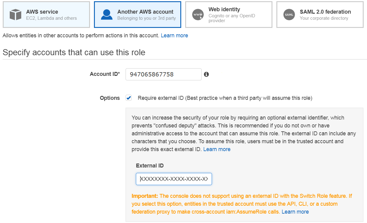 AWS Account filled in