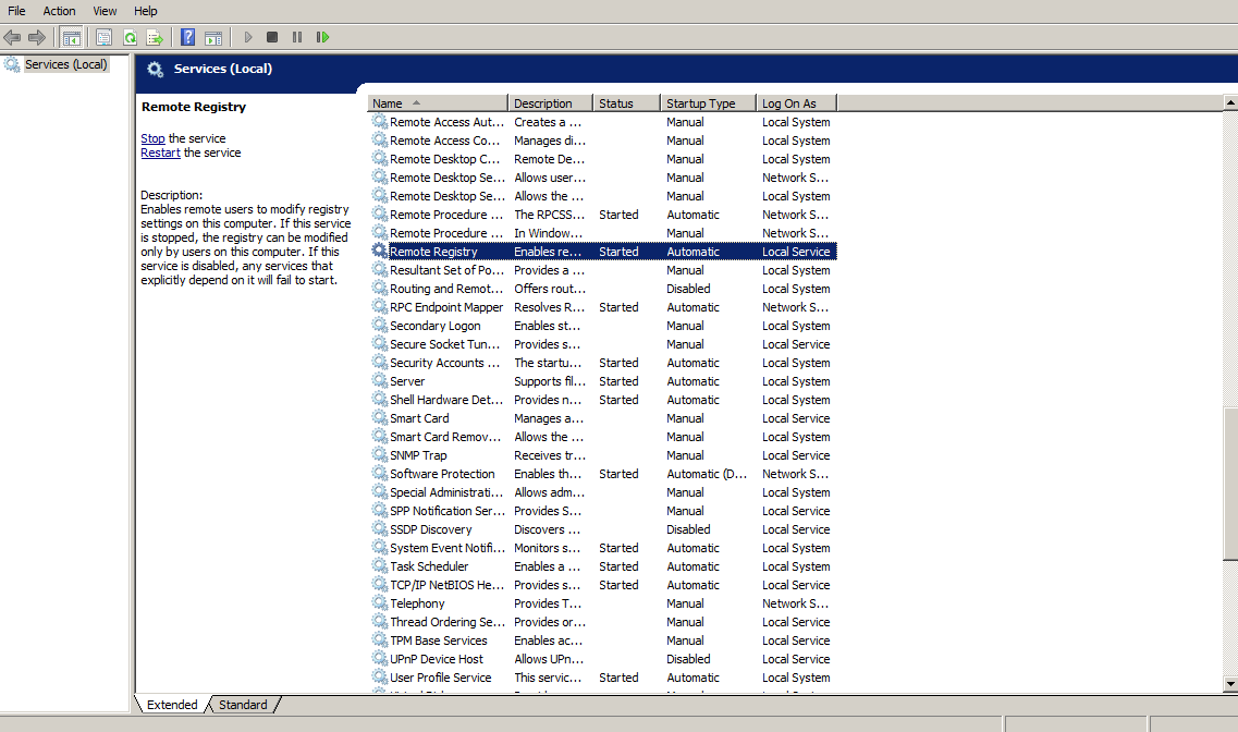 Remote Registry Properties (Local Computer)