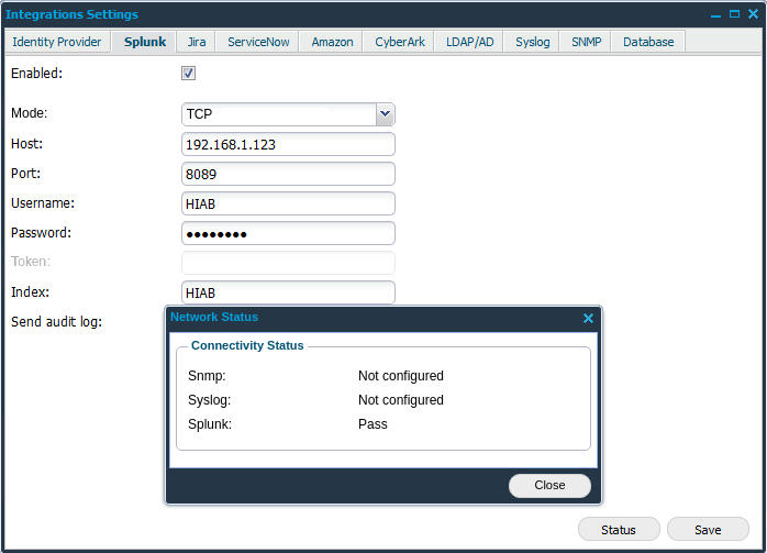 Integrations Settings Network Status