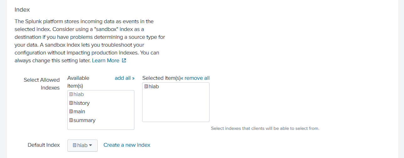 Splunk Create Index