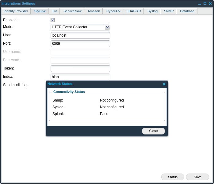 Integrations Settings Network Status