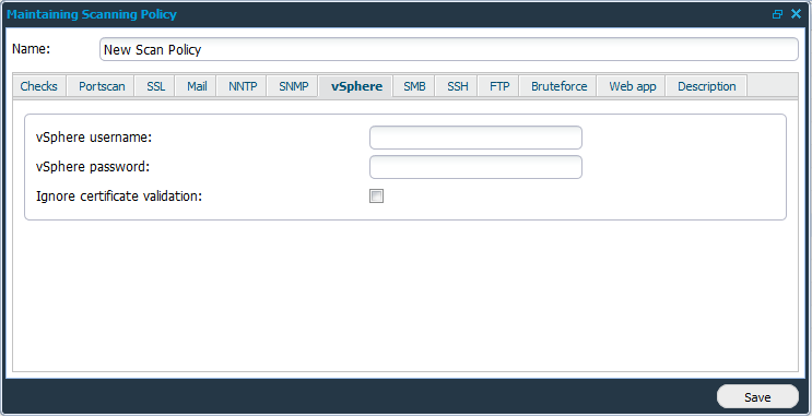 vSphere tab