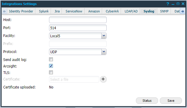 Netsec Integration Settings Syslog ArcSight