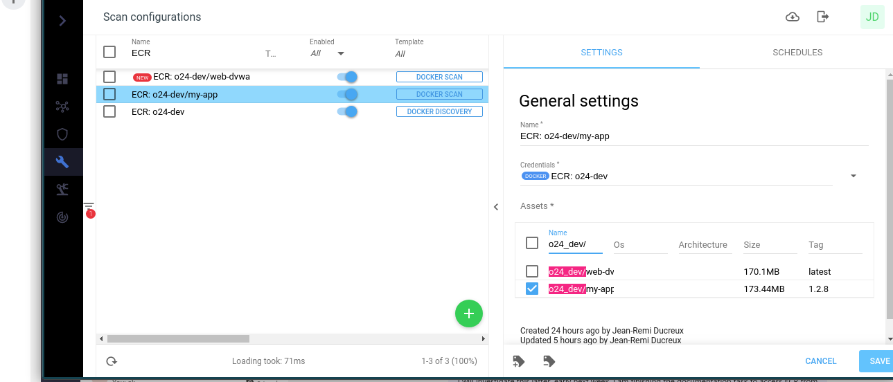Docker image scan configuration