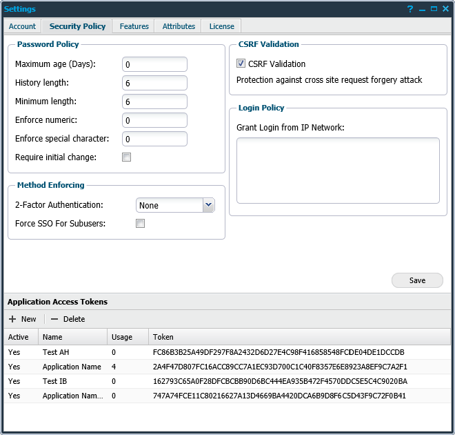 Security Policy tab