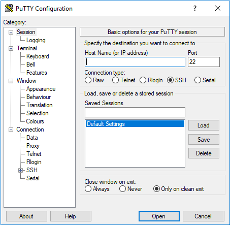 PuTTY Configuration Session