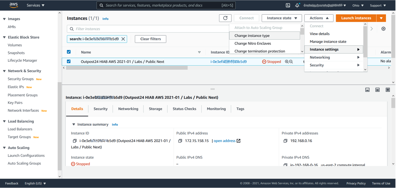 Actions - Instance settings - Change instance type