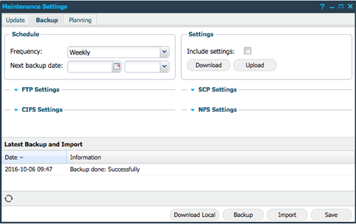 Maintenance Settings Backup