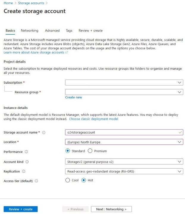 Create Storage Accound - Form