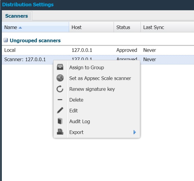 Set as Appsec Scale scanner