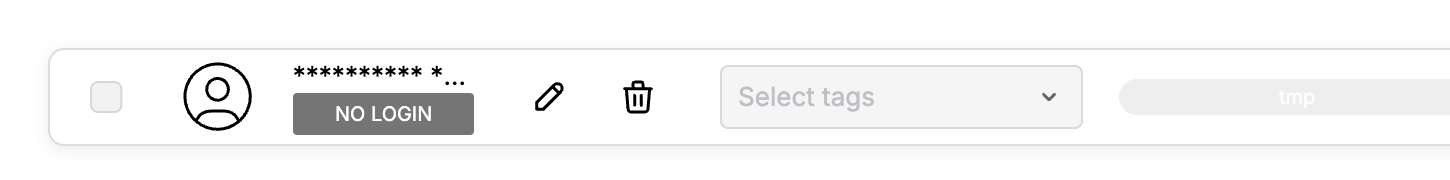 IAM row showing the NO LOGIN badge next to a sub-user