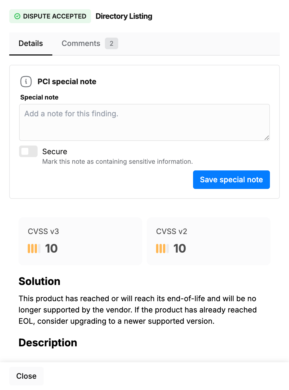 PCI special note card