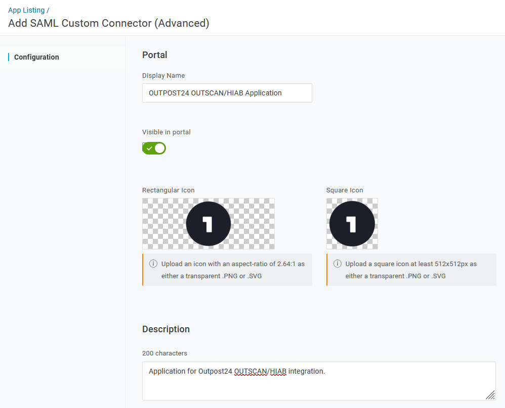 Add SAML custom connector