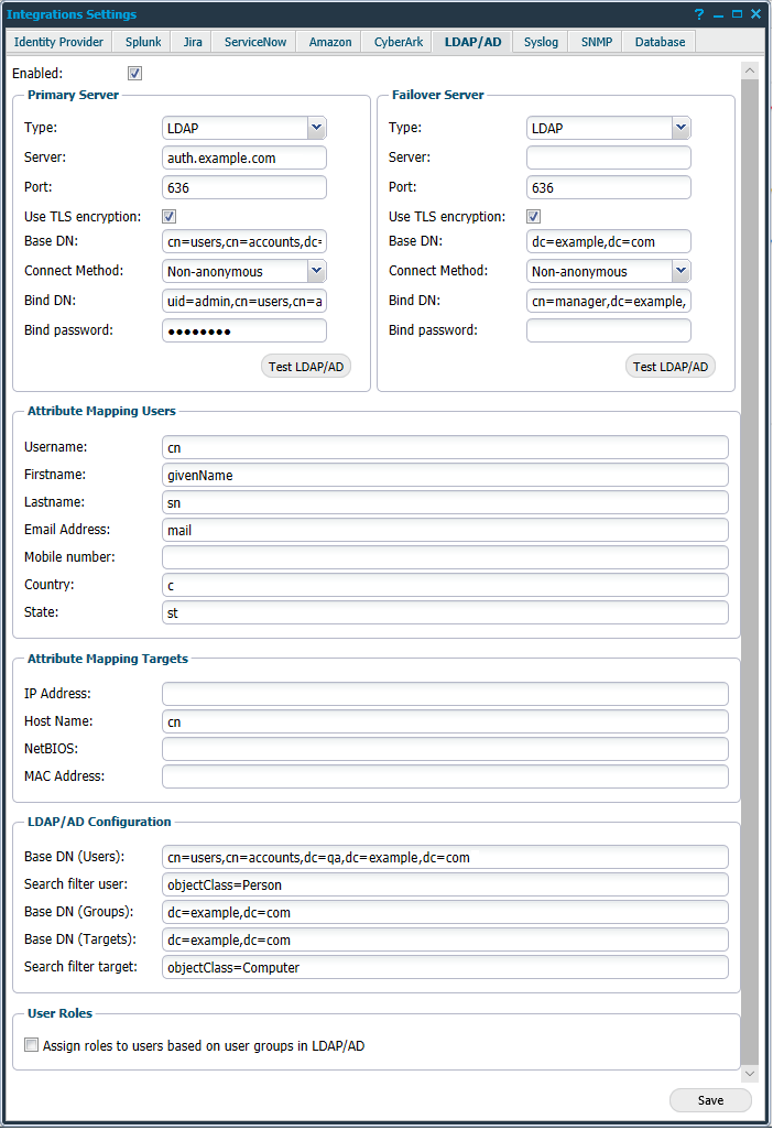 Integration settings LDAP AD